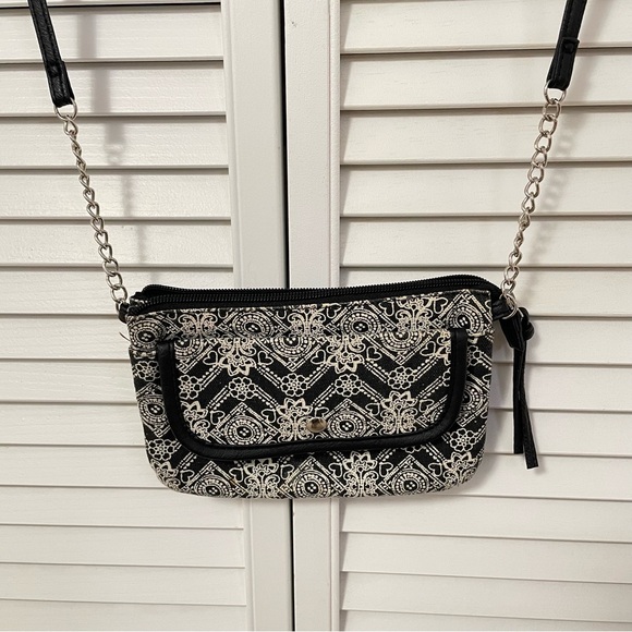 Steve Madden Handbags - Steve Madden Black Paisley Crossbody Purse Bag Mini Small White Hearts Chain